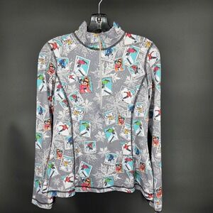 Snoskins Womens Ski Lodge Print 1/4 Zip Pullover Top Activewear Size M